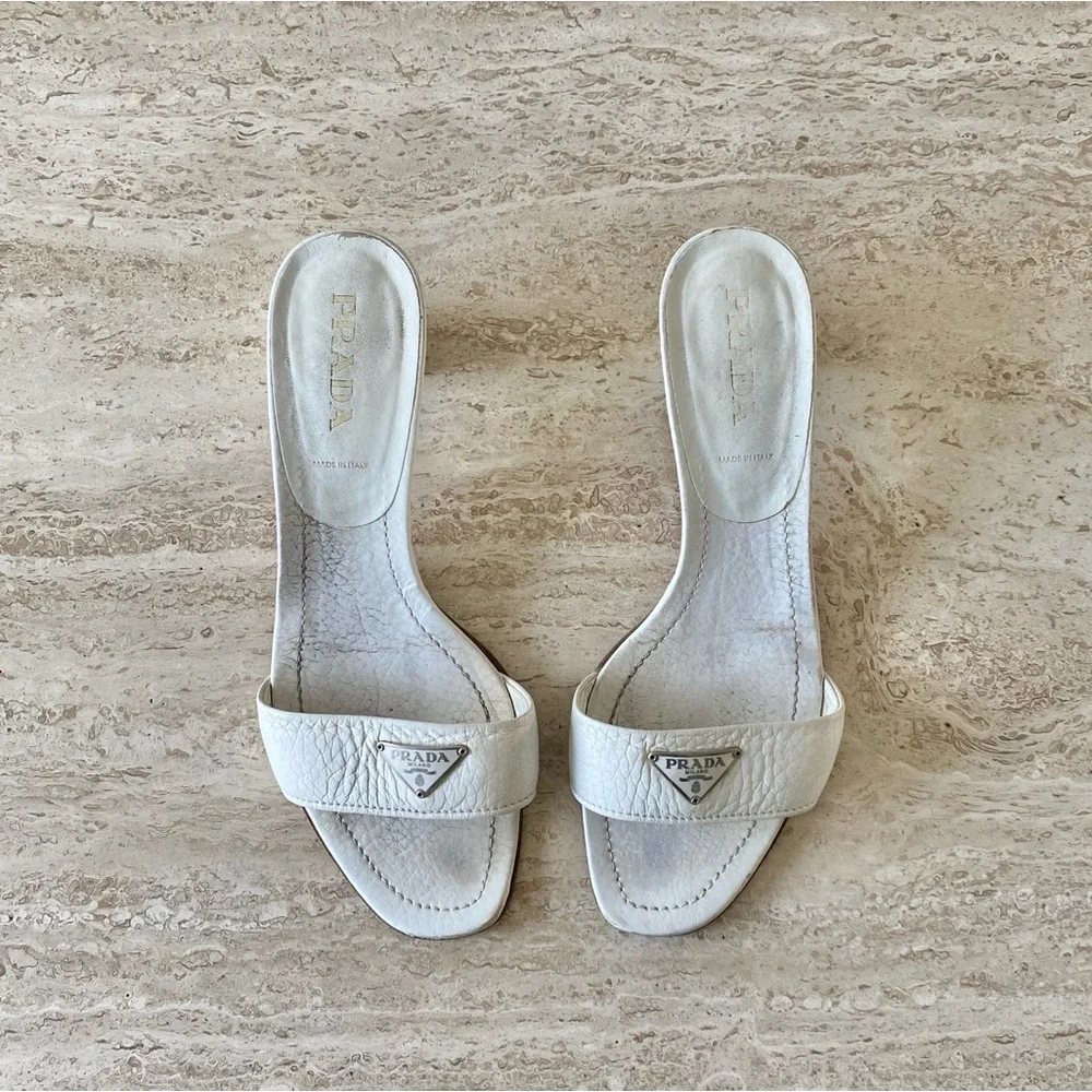 Vintage Prada Logo Kitten Heel Sandals - Picture 1 of 8